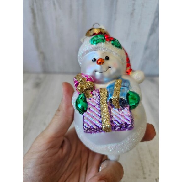 Old world snowman presents glitter glass ornaments OWC sparkle white - Picture 9 of 9